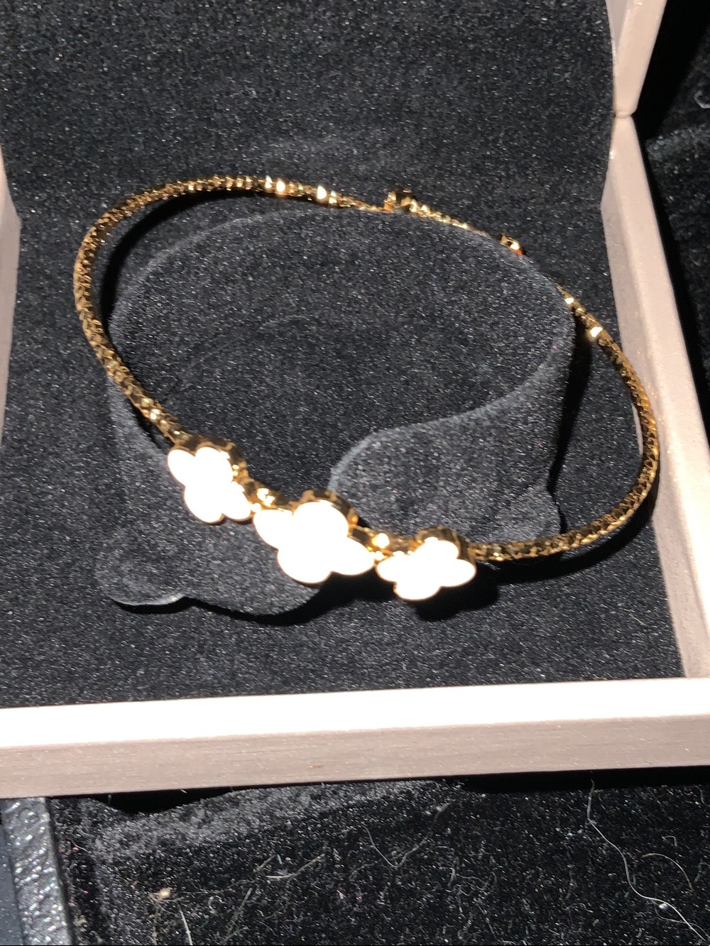 Gold Bracelet with White Clover Accents